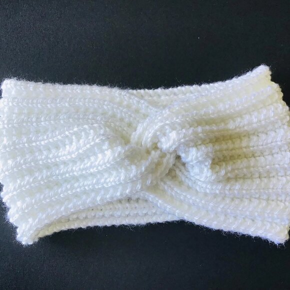 Hand Knit Twisted Winter Headband - White - Picture 1 of 1